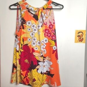 New York & Company business yellow floral tank top style blouse size medium